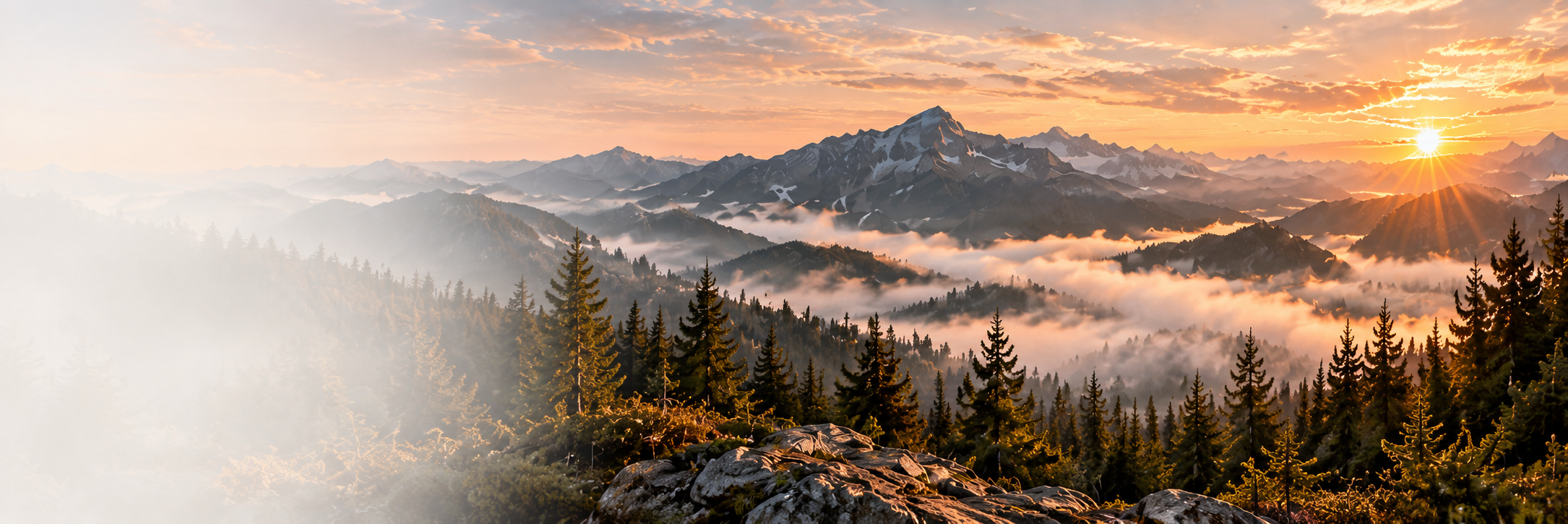Sunrise over a mountain valley